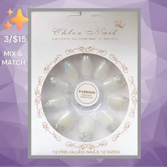 Other - ✨ 12 Pre-Glued Clear Nails w/Glitter Tips!Fast,Easy&Cute! 2/$10 or 3/$15!✨